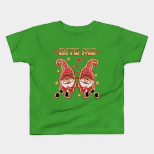 Bites Me Gingerbread Man Santa Kids T-Shirt